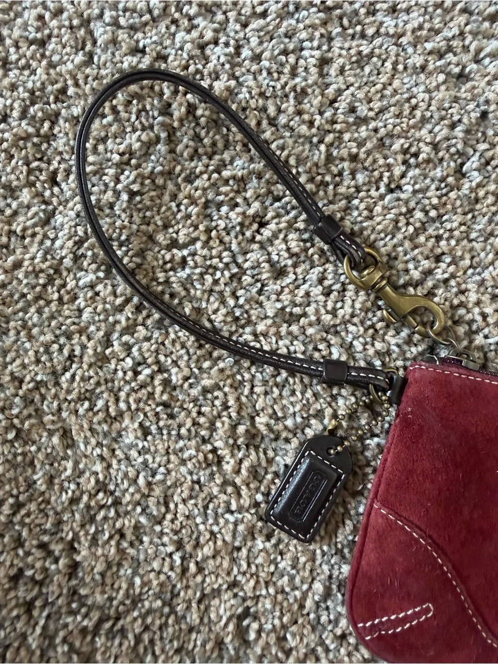 COACH Vintage Stitched Suede Burgundy Red Zip Wristlet Wallet